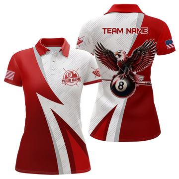 Personalised Red Women's Billiards Polo Shirt, 8 Ball Team Jersey T1070