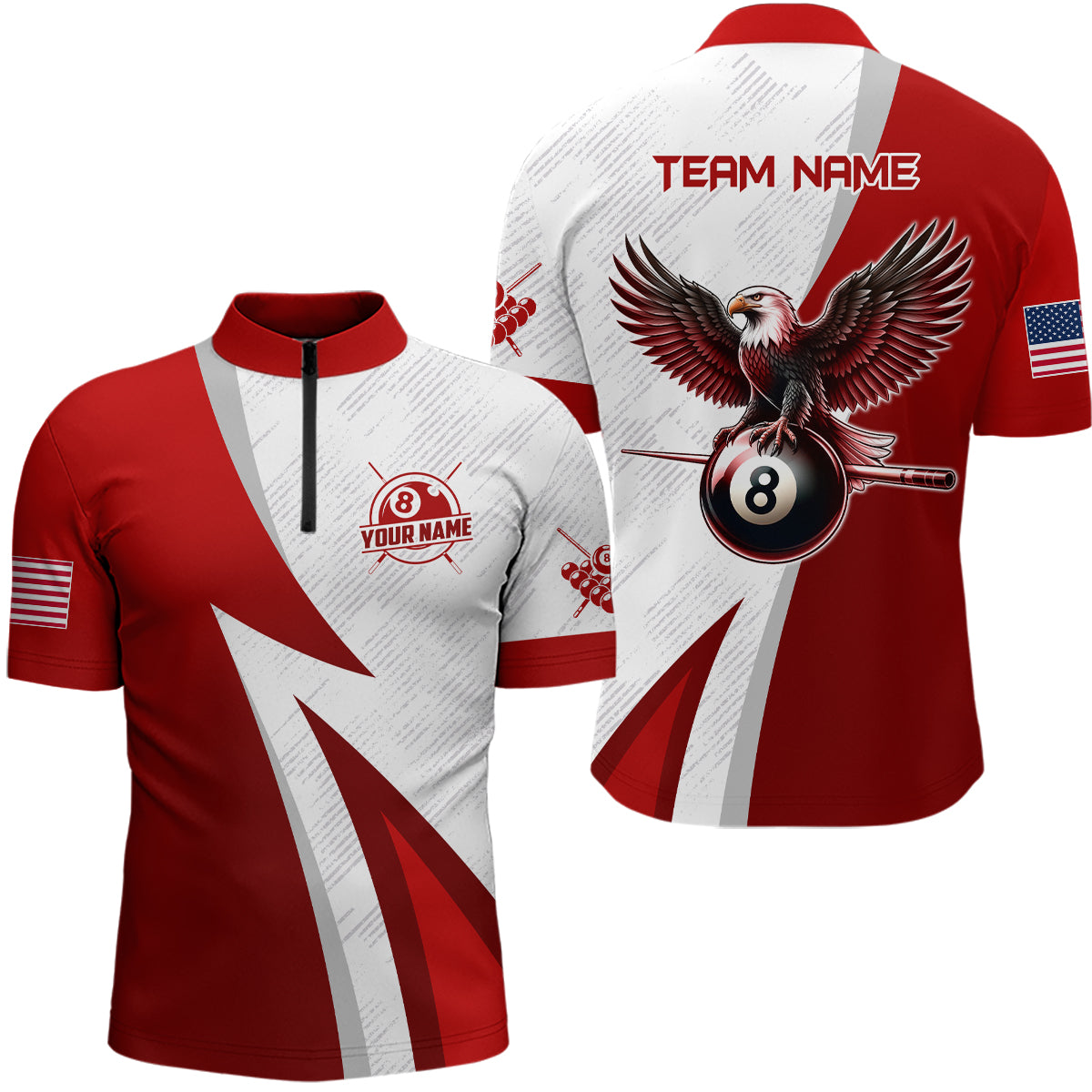 Personalised Red Billiards Men's Quarter-Zip Shirt T1070