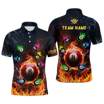 Personalised 3D Fire 8 Ball Men’s Polo & Quarter-Zip Billiard Shirts T1770