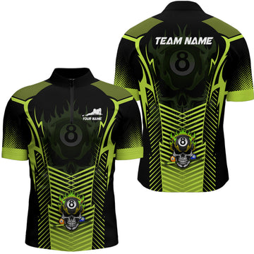 Men's Green Neon 3D Skull Pool Quarter-Zip Shirt T0696