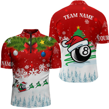 Men's Custom Christmas Billiard 8 Ball Quarter-Zip Shirt T0534