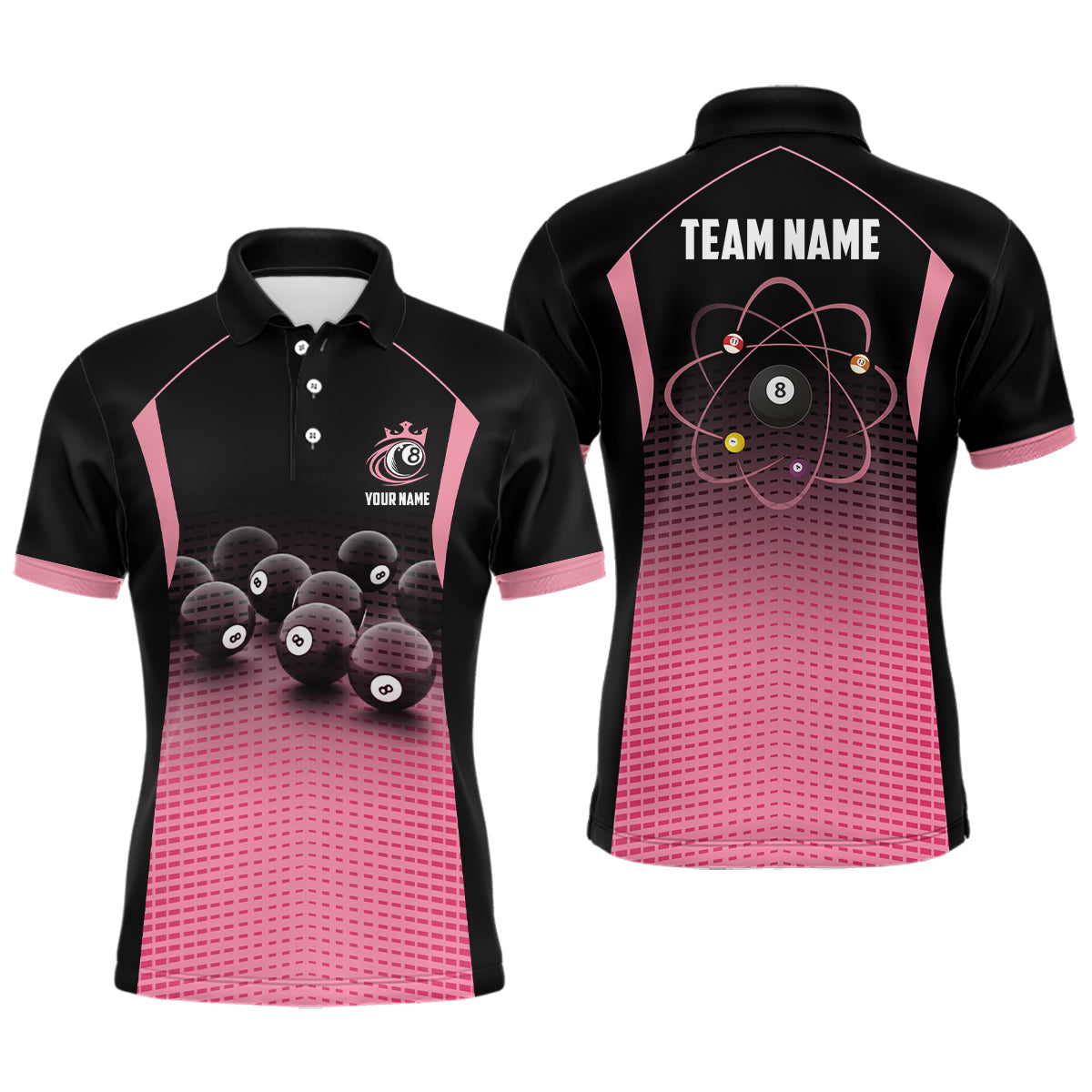 Men's Black & Pink Gradient 3D Billiard Polo Shirt T0079