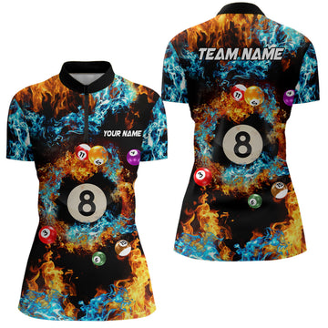 Billiard 3D Quarter-Zip Shirt for Women - 8 Ball Pool Theme T0546