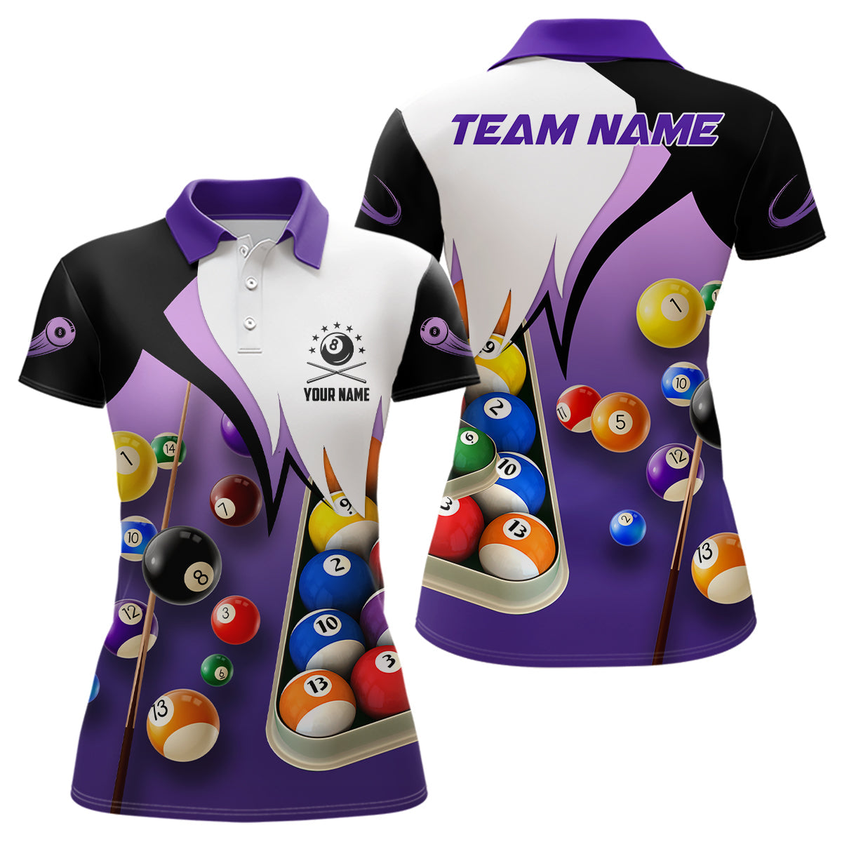 Women's 3D Polo Shirt - Billiard Ball Design T0081