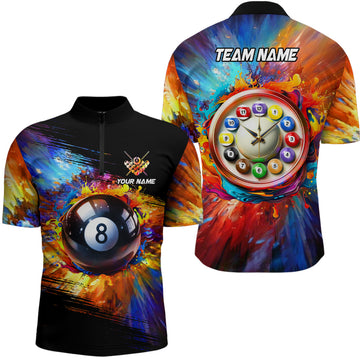 Men's Colourful Billiard 8 Ball Quarter-Zip Shirt T1109