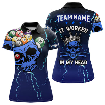 Women's Blue 3D Skull Billiards Polo Shirt T0360