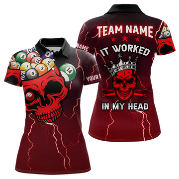 3D Skull Billiards Polo Shirt for Women - Red T0362