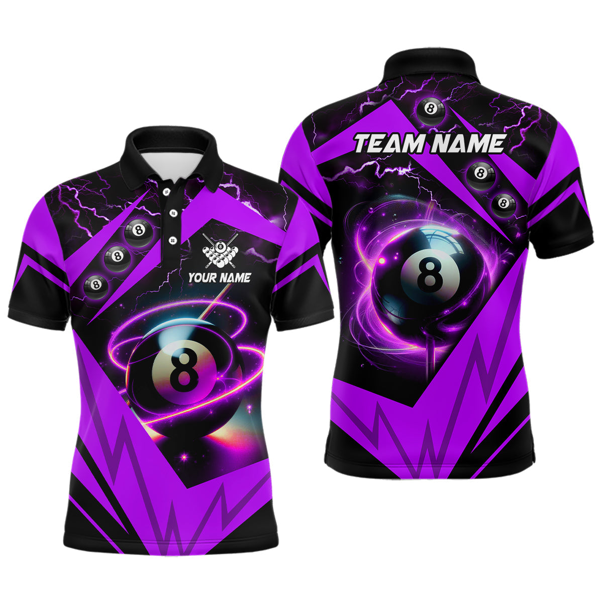 Purple 8 Ball Pool Jersey for Men - Custom Billiard Polo Shirt T1448