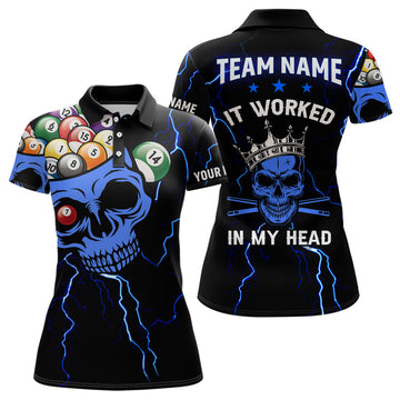 3D Skull Billiards Polo Shirt for Women - Black T0733