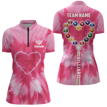 Pink Tie-Dye Heart Billiard Women's Quarter-Zip Shirt T0924