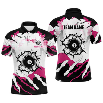 Men's Custom Pink & White Camo 8-Ball Pool Break Shirt T1834