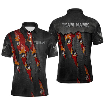 Men's Custom Flaming 8 Ball Pool Polo Shirt T0603