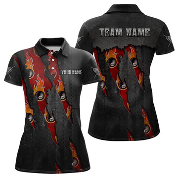 Custom Flaming 8 Ball Pool Women's Polo Shirt T0603