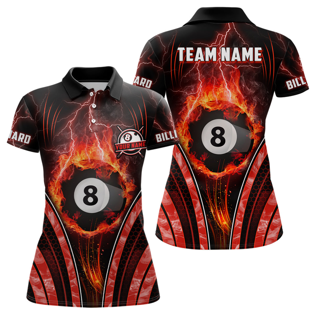 Billiard 8 Ball Flame Women's Custom 3D Polo Shirt T0386