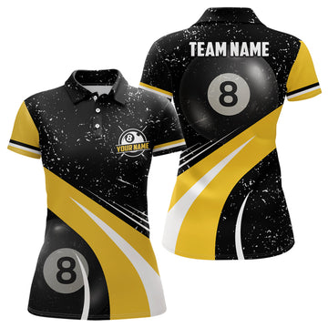 Personalised Yellow & Black Women's Billiard Polo Shirt T0391
