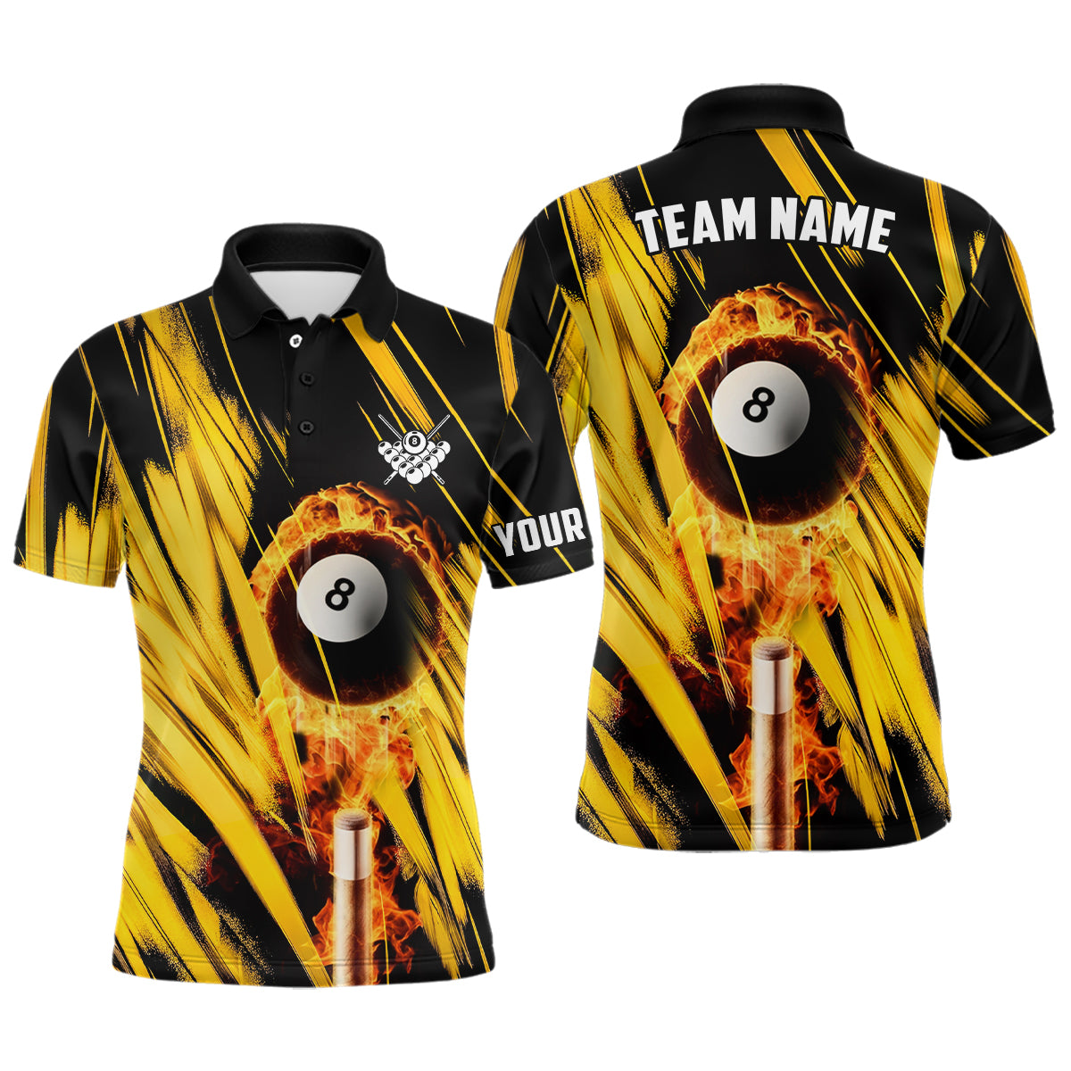 Billiard Fire & Cue Black/Yellow Men's Polo Shirt T0393