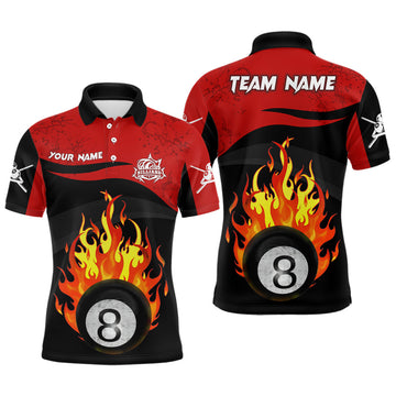 Personalised 8-Ball Pool Flame Black Red Men’s Polo Shirt T0398