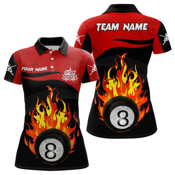 Personalised 8 Ball Pool Flame Black Red Women’s Polo Shirt T0398