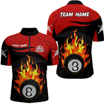 Men's Black/Red 8-Ball Pool Flame Quarter-Zip Shirt T0398