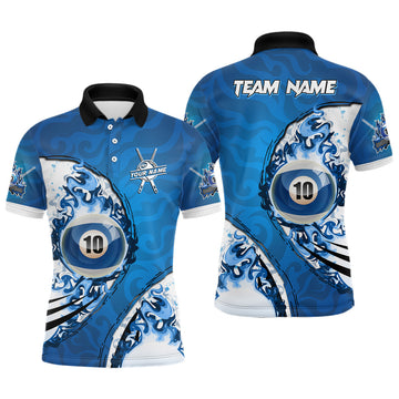 Custom Blue Flaming 10 Ball Billiards Polo Shirt for Men T0957