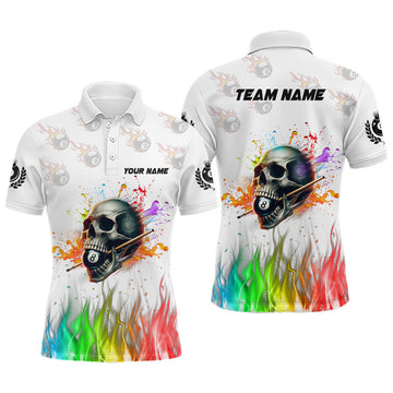 Custom Colourful Skull Billiard Polo Shirt for Men T1124