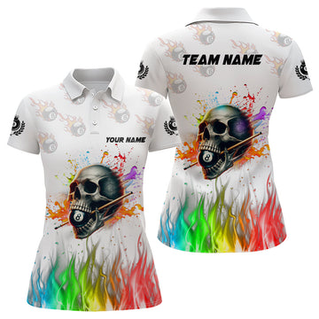 Personalised Women's Colourful Billiard Skull Polo Shirt T1124
