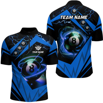 Men's Custom Blue 8 Ball Pool Quarter-Zip Jersey T0990