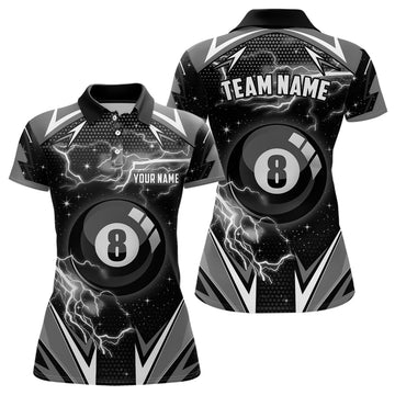 Women's Black 8 Ball Pool Jerseys - Custom Name T1932