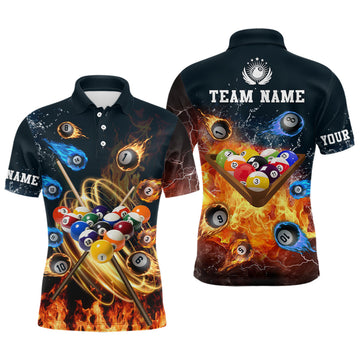 Personalised 3D Billiards Polo Shirt for Men - Custom Water & Fire Design T0252