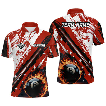 Men's Red Grunge 8-Ball Pool Polo Shirt T1040