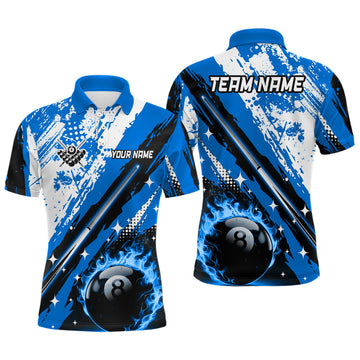Men's Blue Grunge 8 Ball Pool Polo Shirt T1041