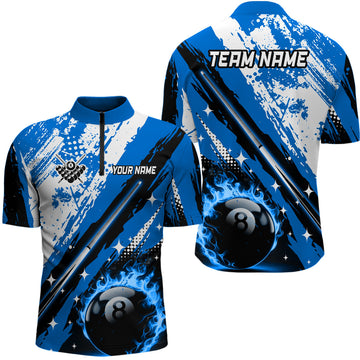 Men's Blue Grunge Billiard Cue Quarter-Zip Shirt T1041