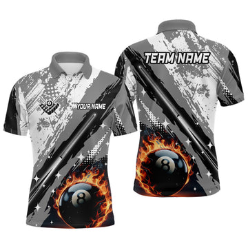 Men's Grey Grunge Billiard Cue Polo Shirt T1042