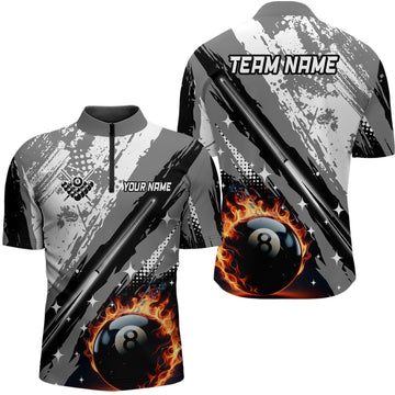 Men's Grey Grunge Billiard Cue Quarter-Zip Shirt T1042
