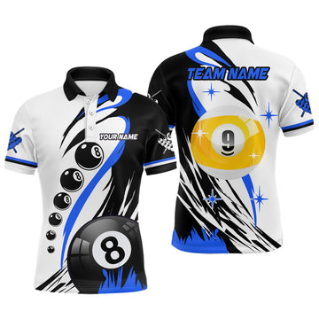 Custom Billiard Team Shirts for Men - Blue 8 & 9 Ball Jerseys T2409