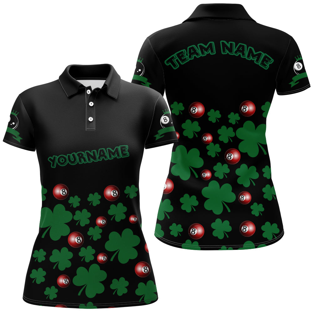 Women's Polo Shirt - Black & Green 3D Billiard Balls & Clovers T0246