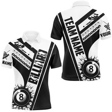 Men's Black & White Billiard 8 Ball Polo Shirt T0954