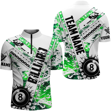 Men's Camo Green Quarter-Zip Billiard Shirt T0953