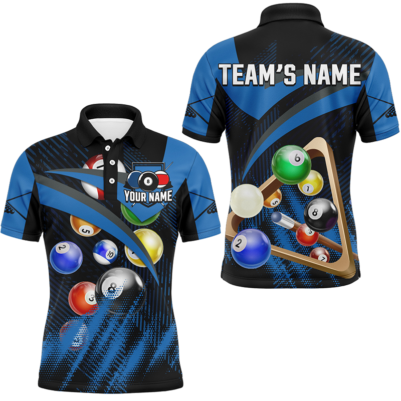 3D Printed Blue Billiard Polo Shirt for Men - Custom Team Gift T0202