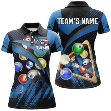 Custom Blue 3D Printed Polo Shirt for Women - Personalised Billiard Gift T0202