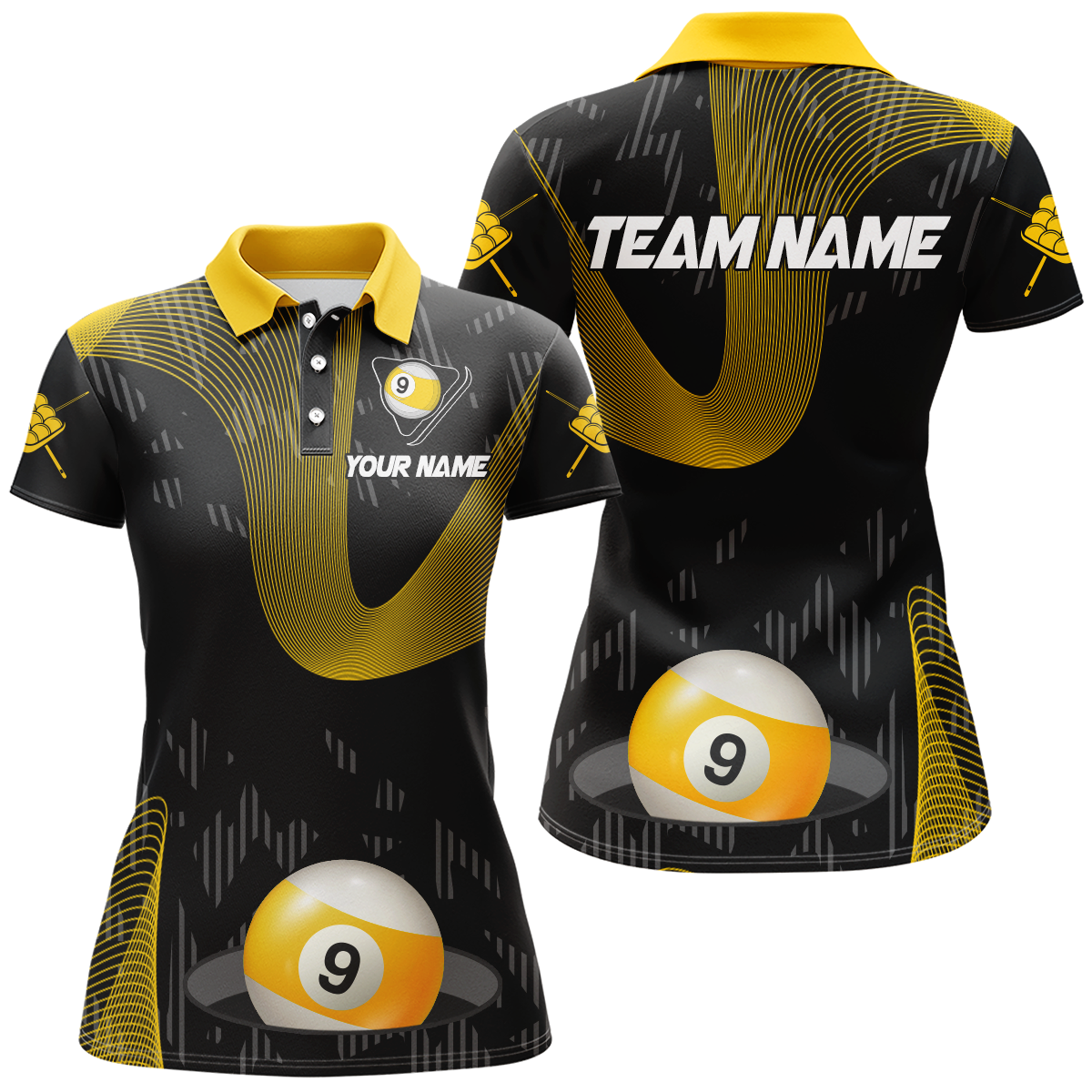 Women's 3D Printed Yellow & Black 9 Ball Pool Jerseys T1938